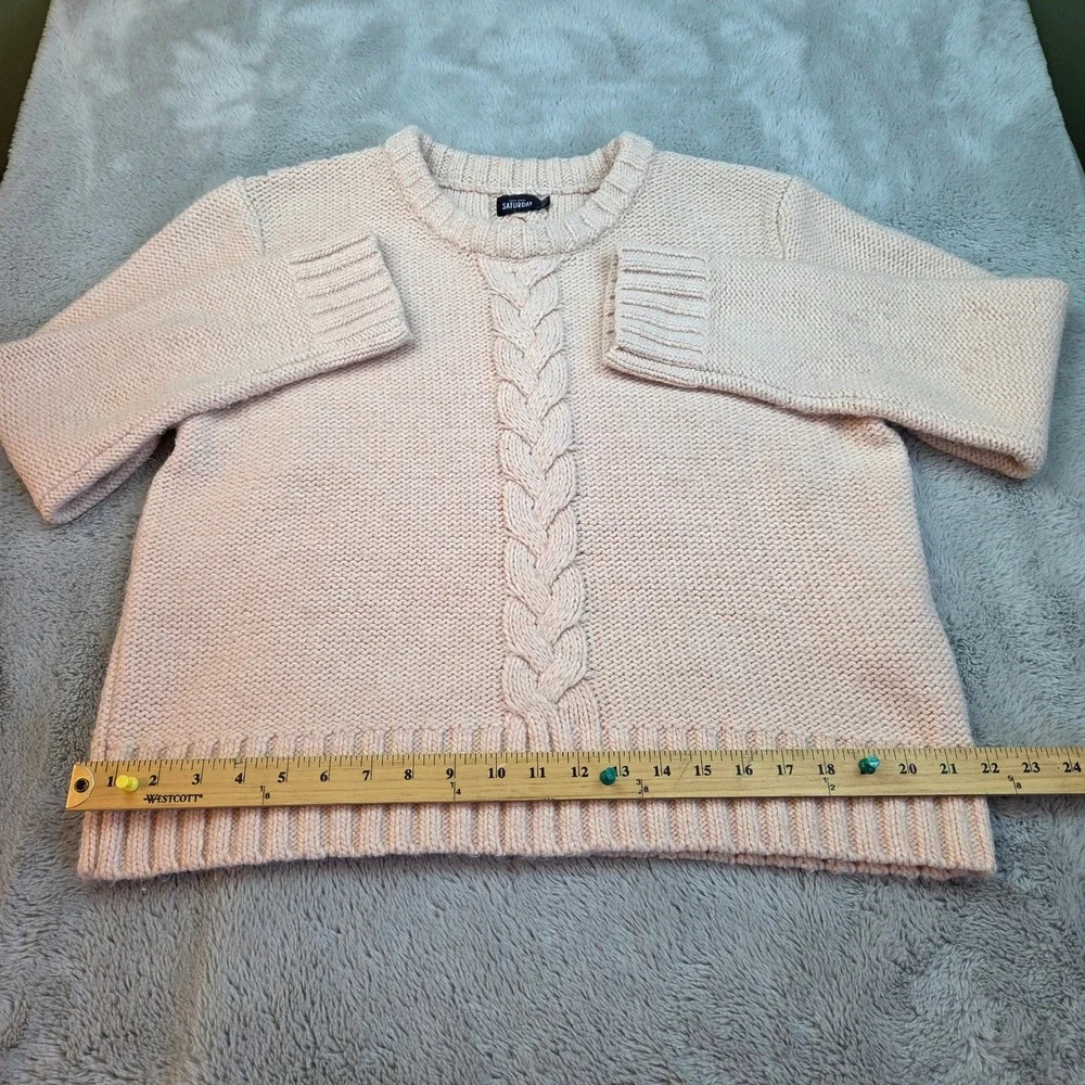 Kate Spade Saturday Wool Alpaca Sweater Womens Large Pink Cable Knit Boxy Chunky